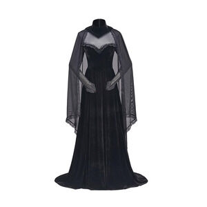 Whismigoth Velvet Vampirecore Lace Witchy Dress & Chiffon Cape Coquette Size XS